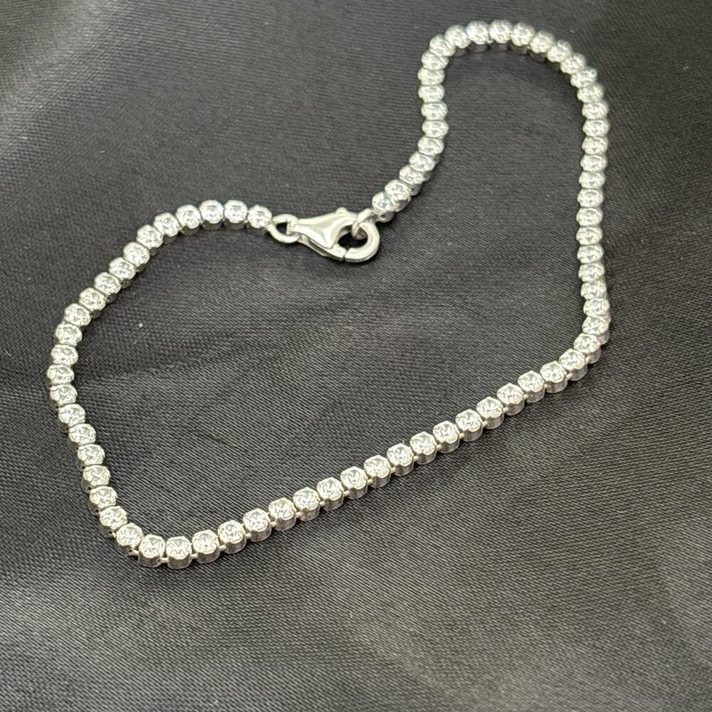 Milor Italy 925 Sterling Silver Cubic Zirconia Tennis Bracelet 7.75" 2.44mm CZ